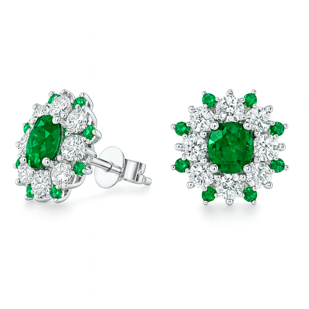 14K White Gold Green Emerald Earrings, 0.8ct