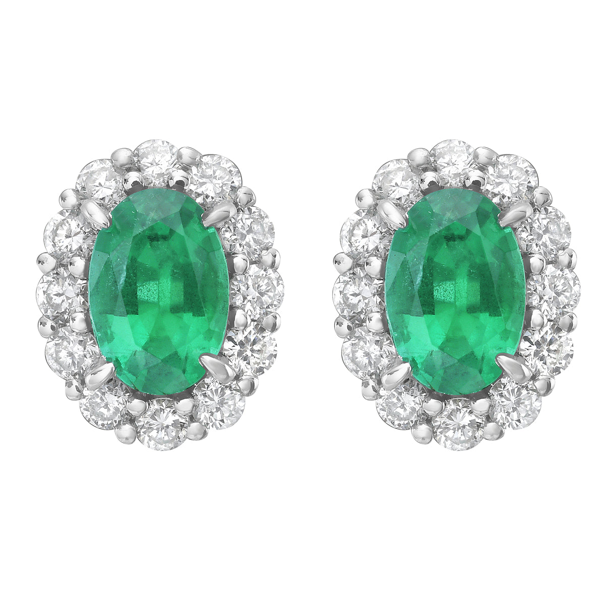 14K White Gold Emerald Earrings, 0.83ct