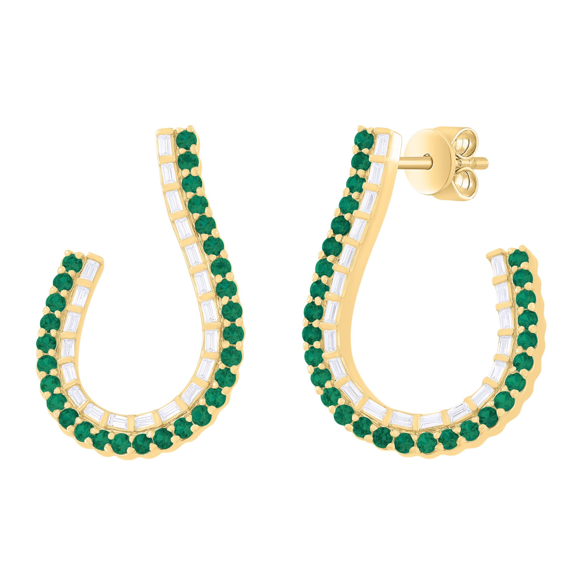14K Yellow Gold Green Emerald Earrings, 0.64ct
