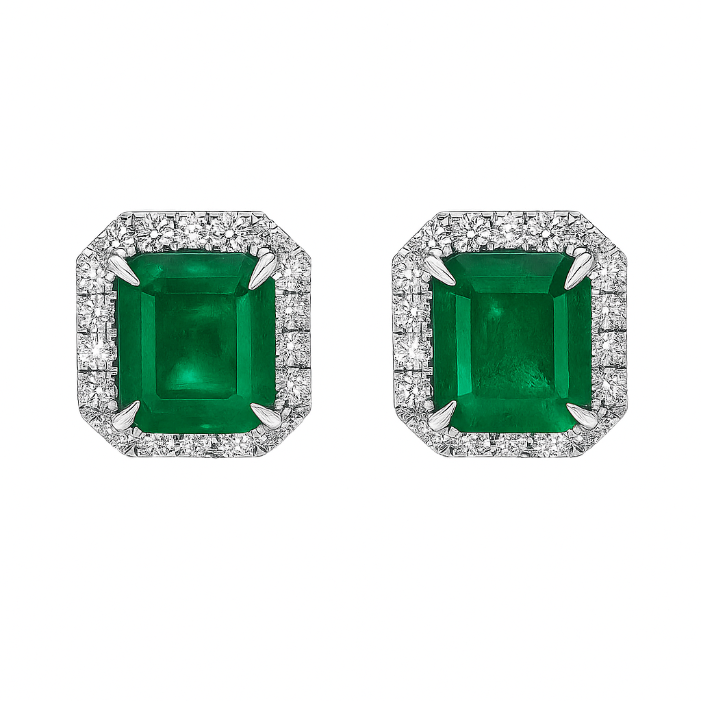 Handmade 14K White Gold Emerald Earrings, 1.89ct