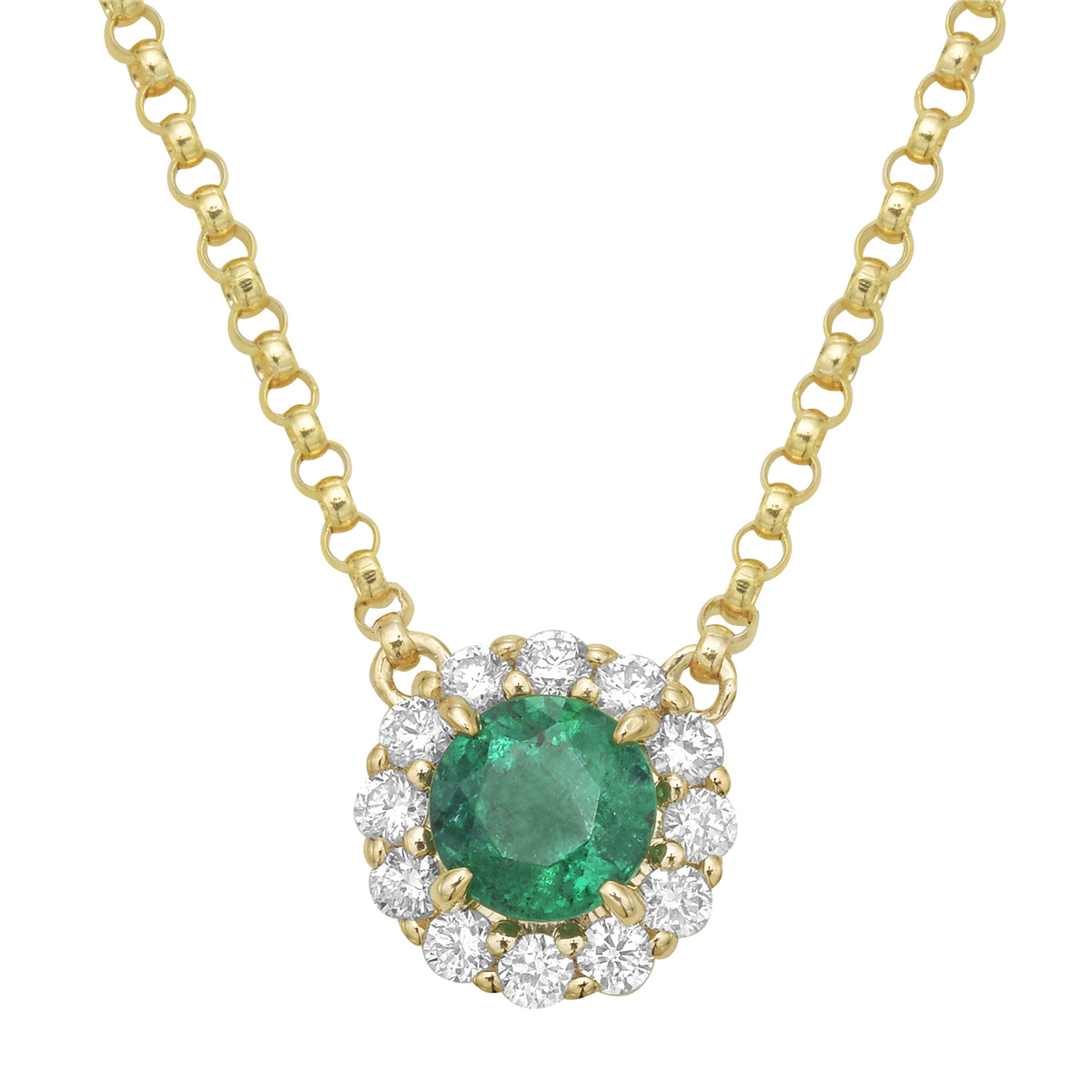 14K Yellow Gold Green Emerald Necklace, 0.58ct