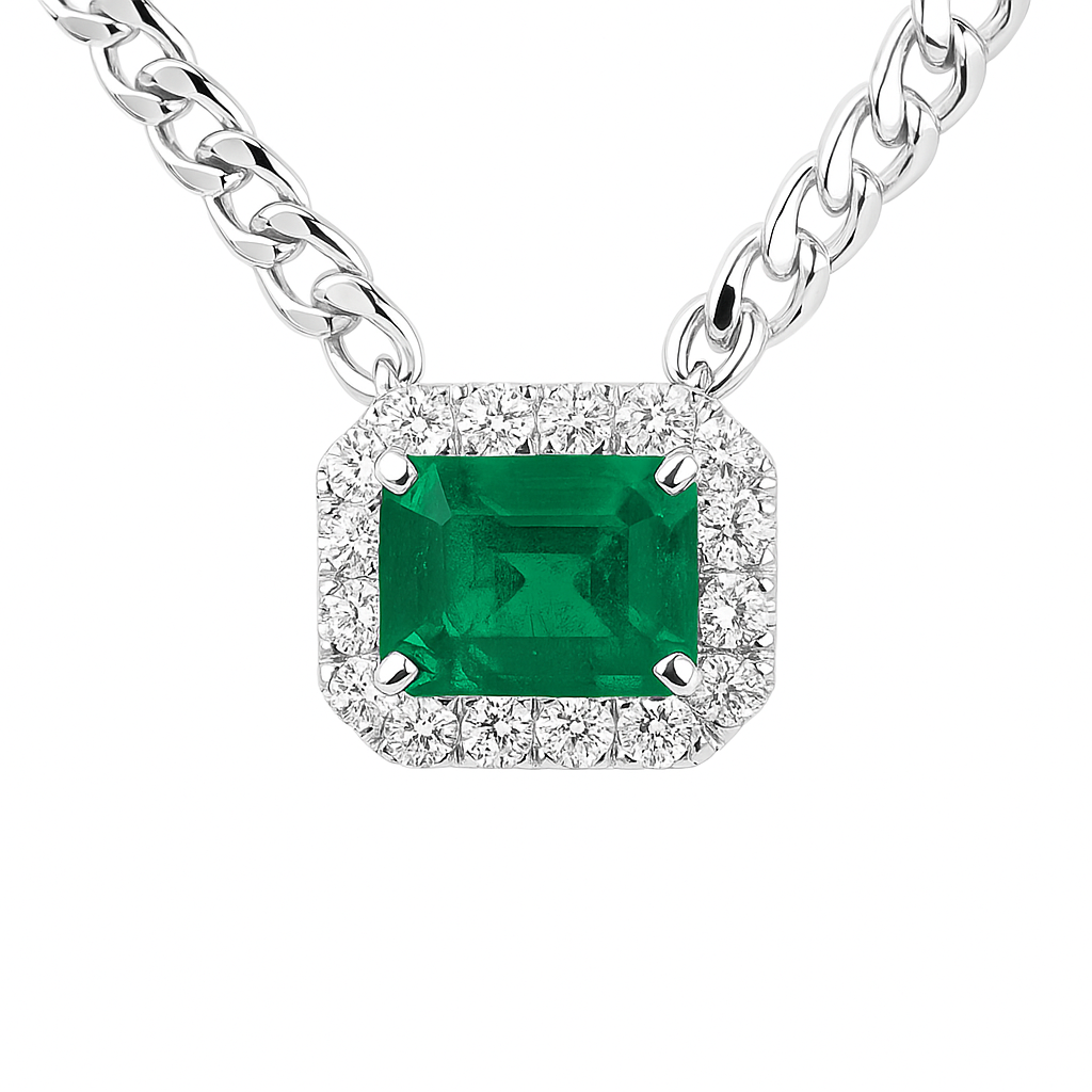 Handmade 14K White Gold Emerald Necklace, 2.58ct