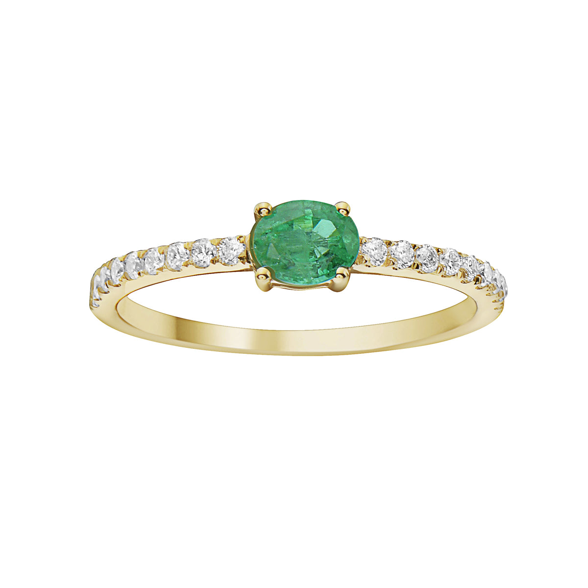 14K Yellow Gold Emerald and Diamond Ring