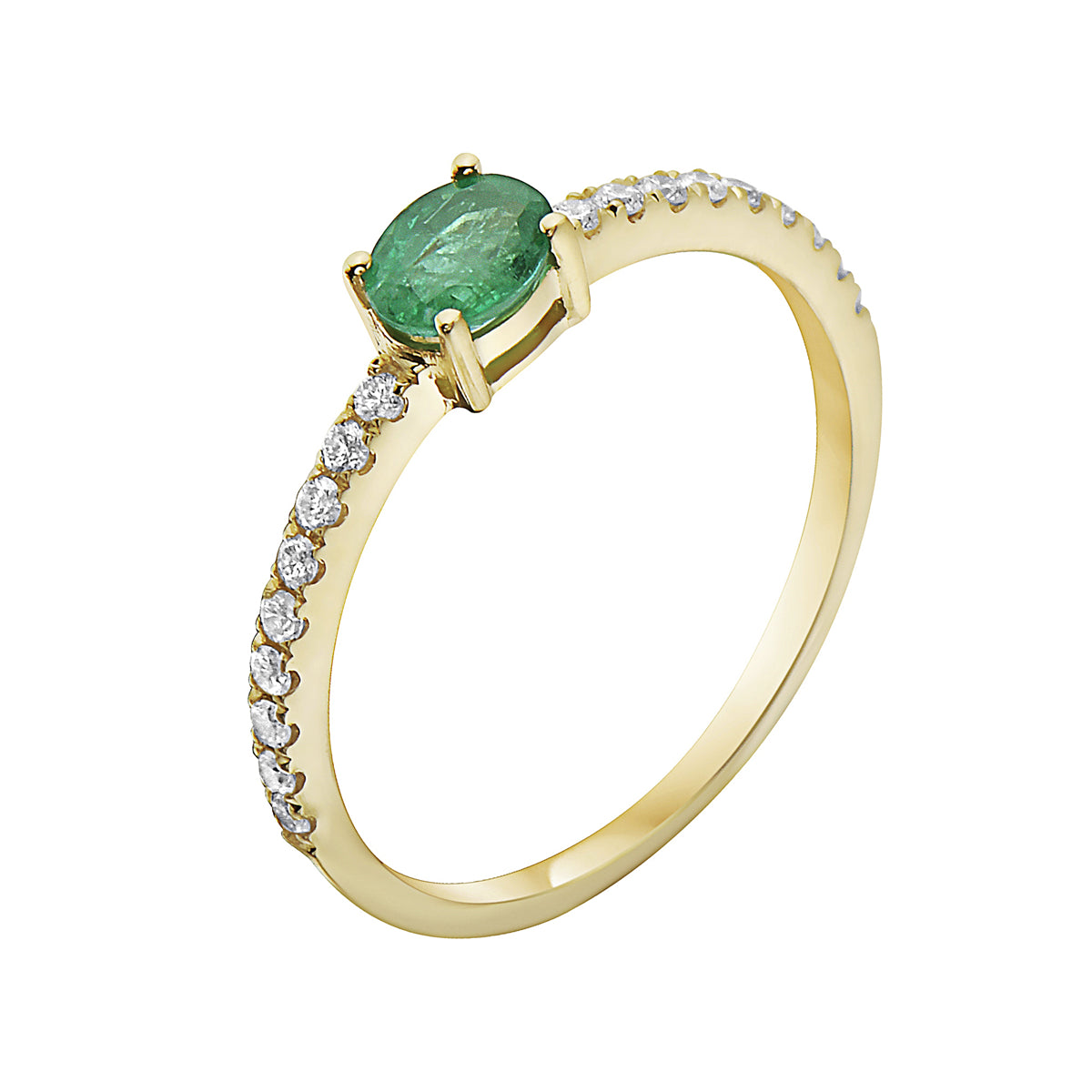 14K Yellow Gold Emerald and Diamond Ring