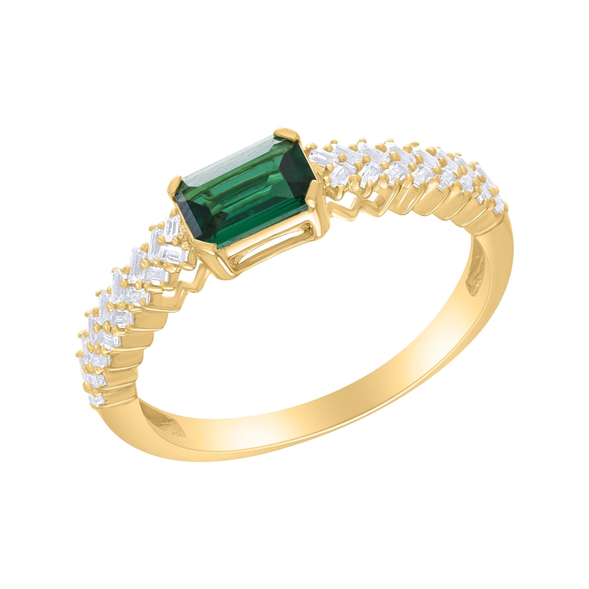 14K Yellow Gold Green Emerald Ring