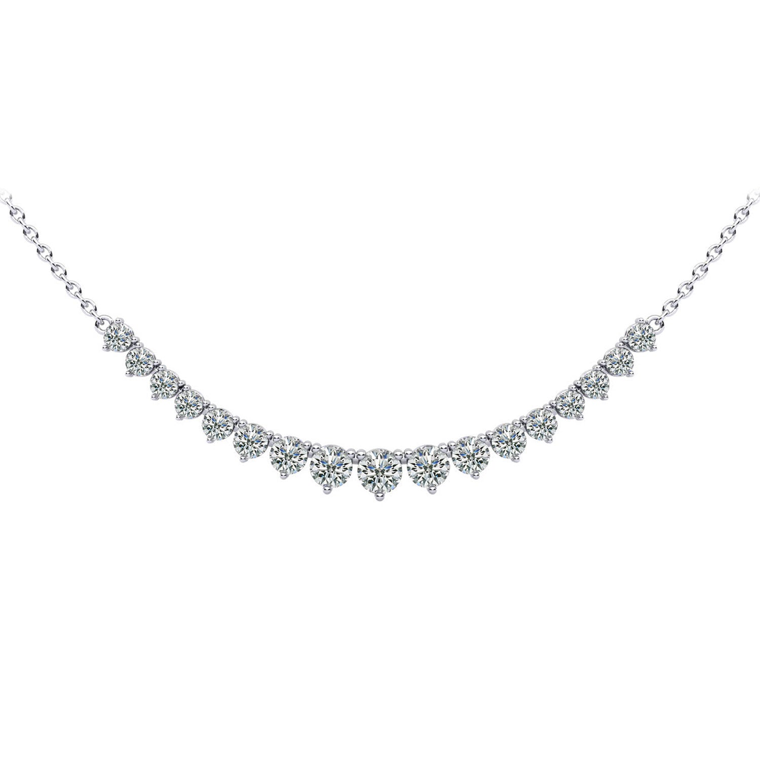 14K White Gold Diamond Row Necklace - 3ct