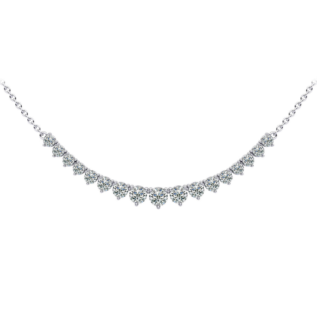 14K White Gold Diamond Row Necklace - 2ct