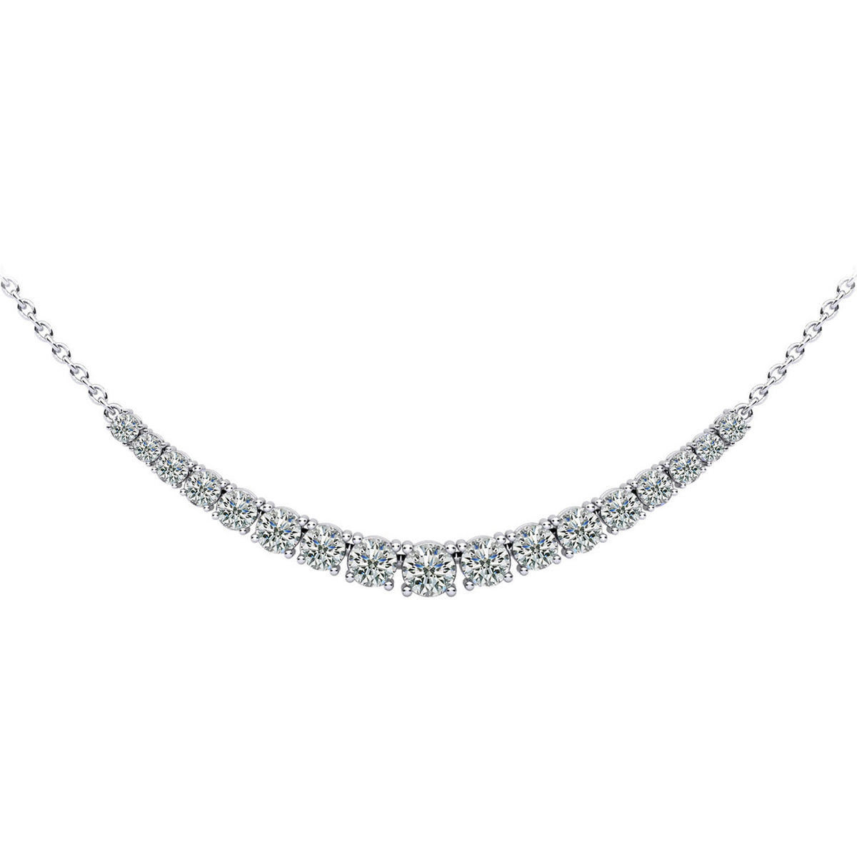 14K White Gold Diamond Row Necklace - 3ct