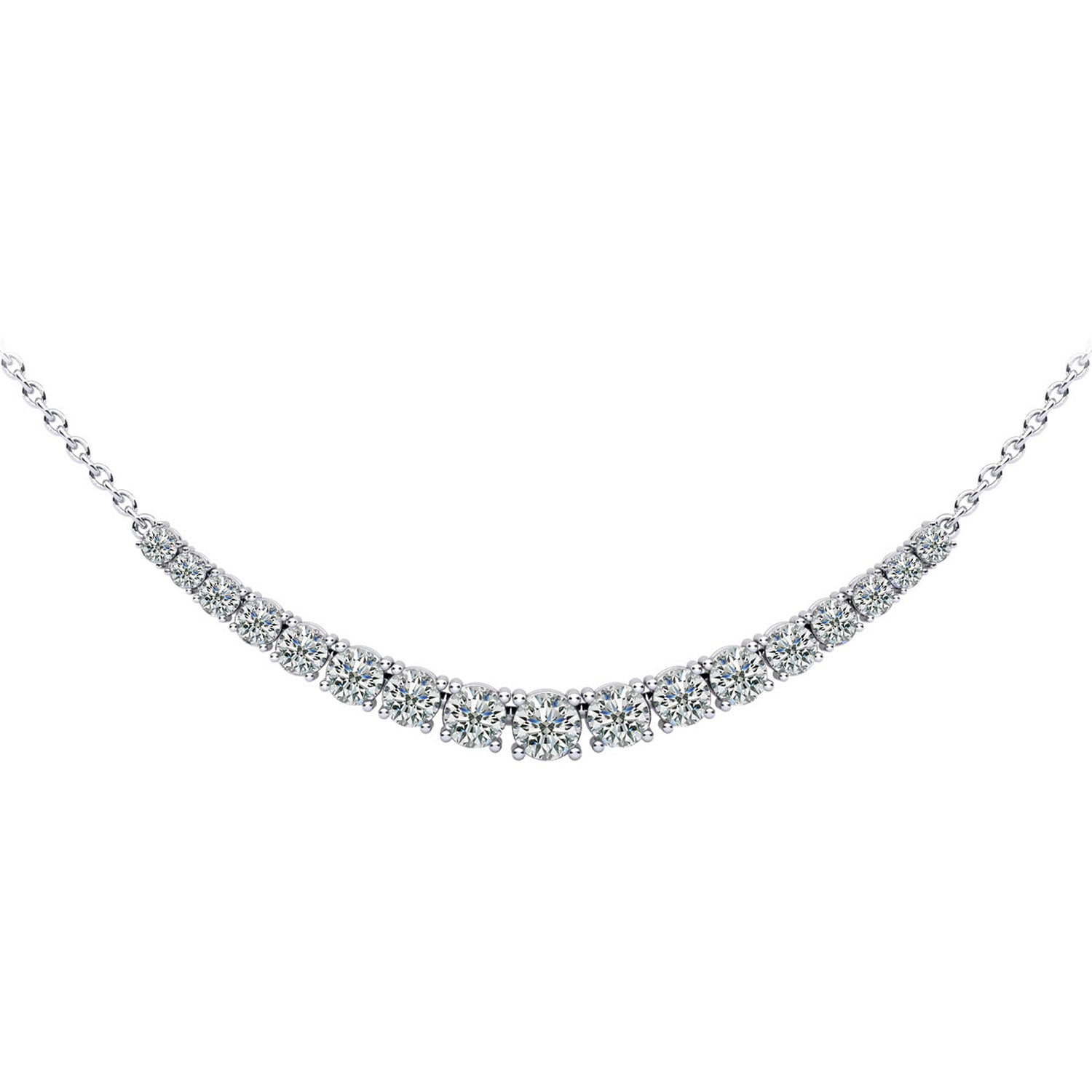 14K White Gold Diamond Row Necklace - 3ct