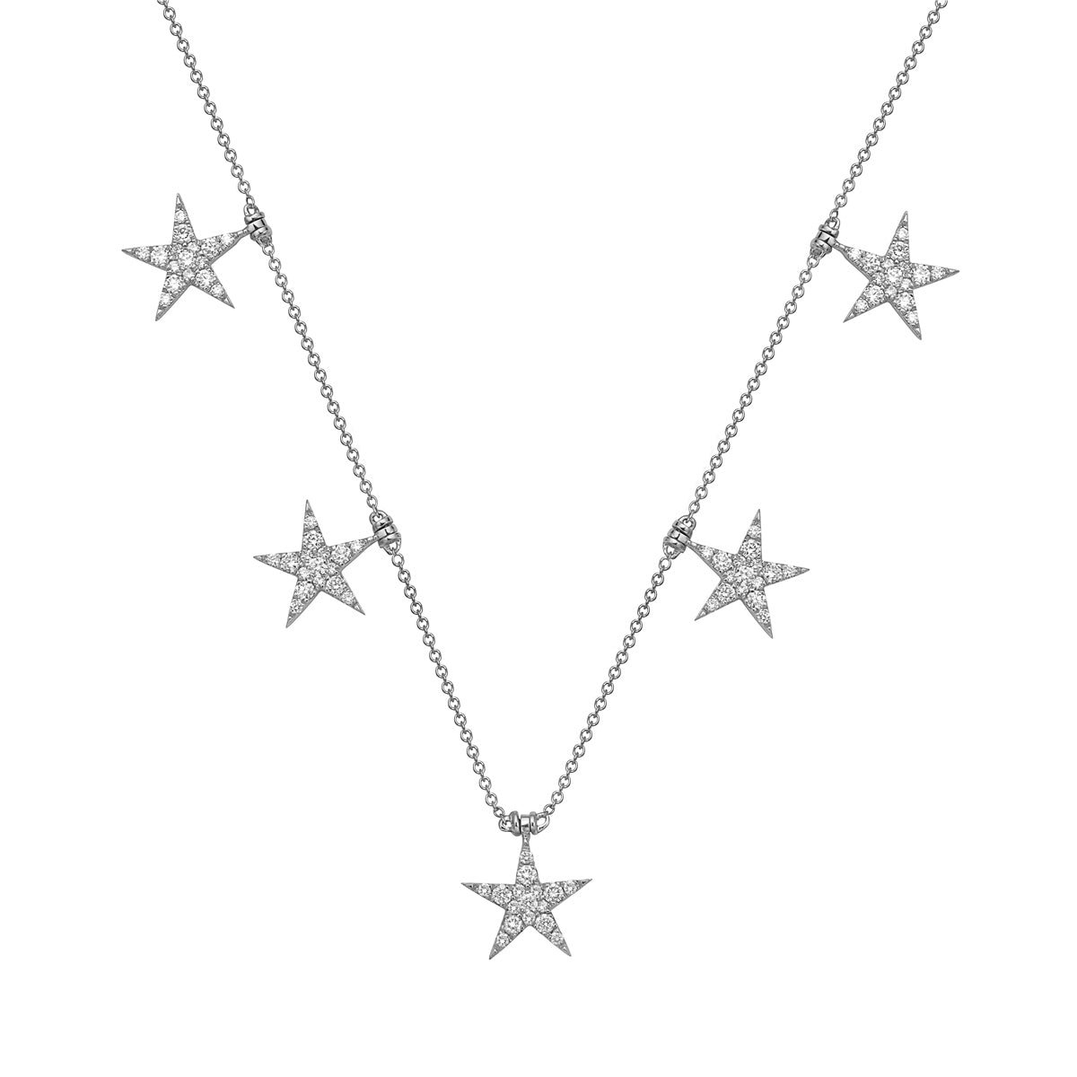 14K White Gold Multi Star Diamond Necklace