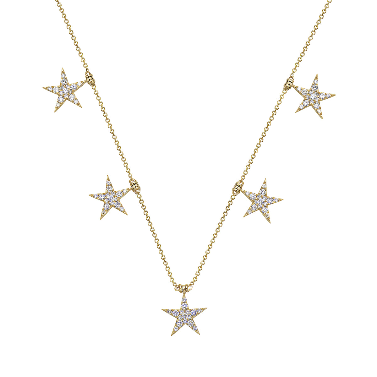 14K Yellow Gold Multi Star Diamond Necklace