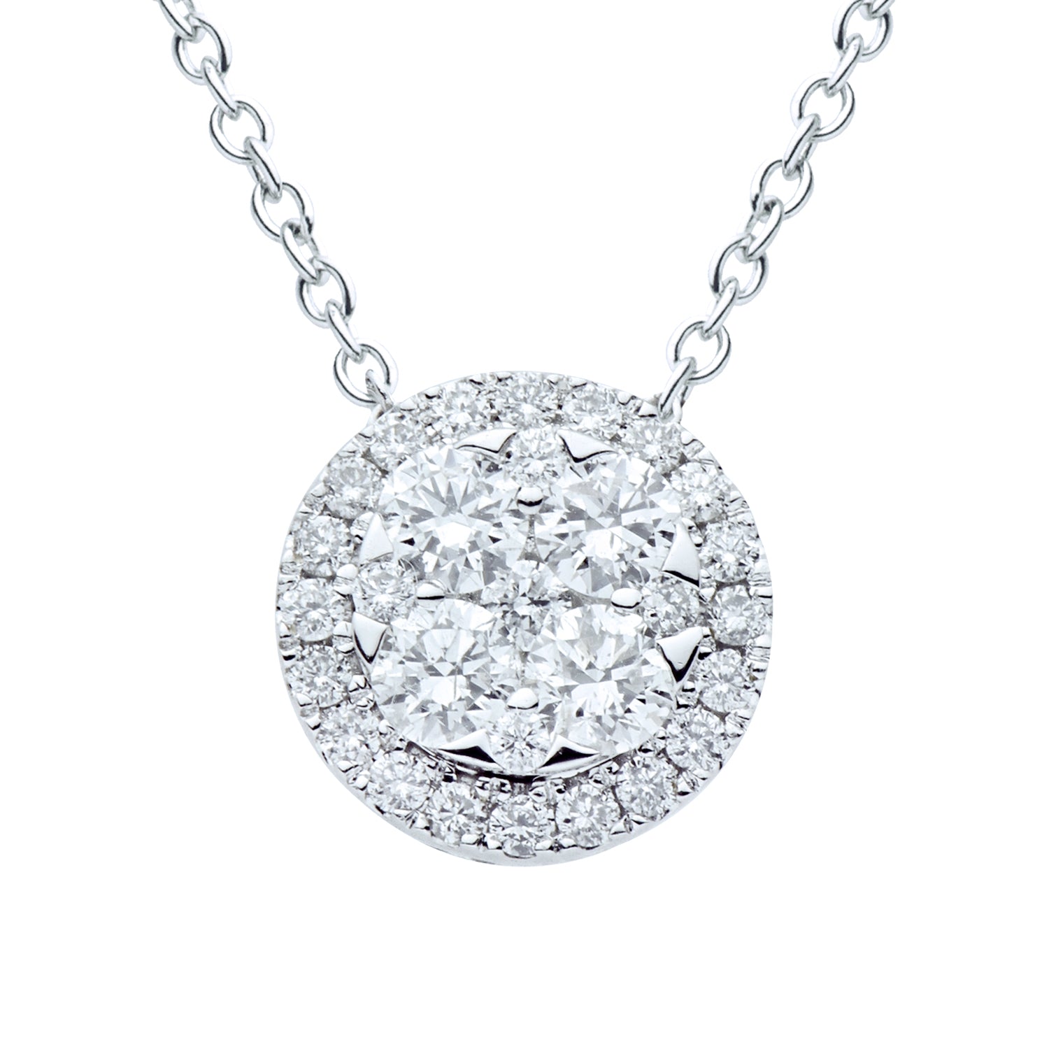 White Gold Round Diamond Cluster Pendant