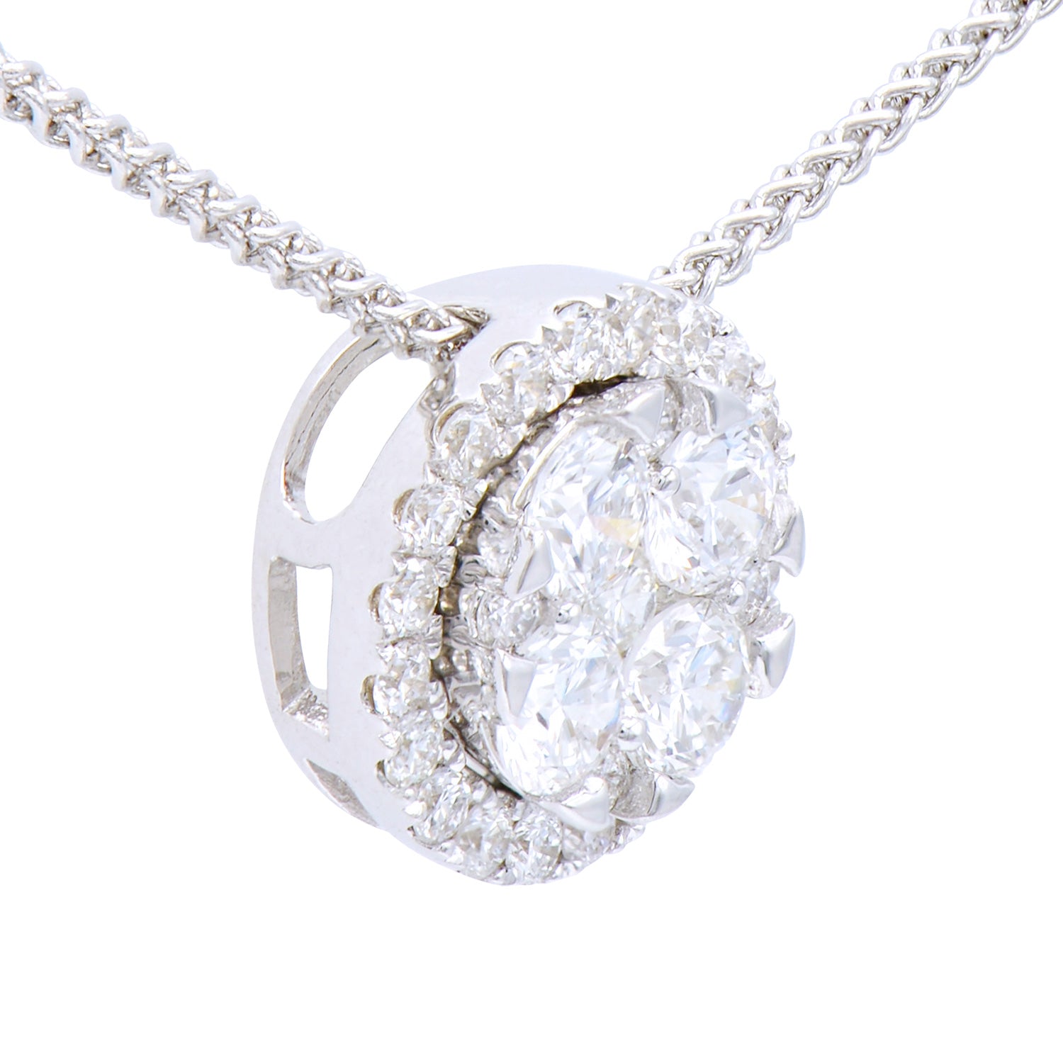 White Gold Round Diamond Cluster Pendant