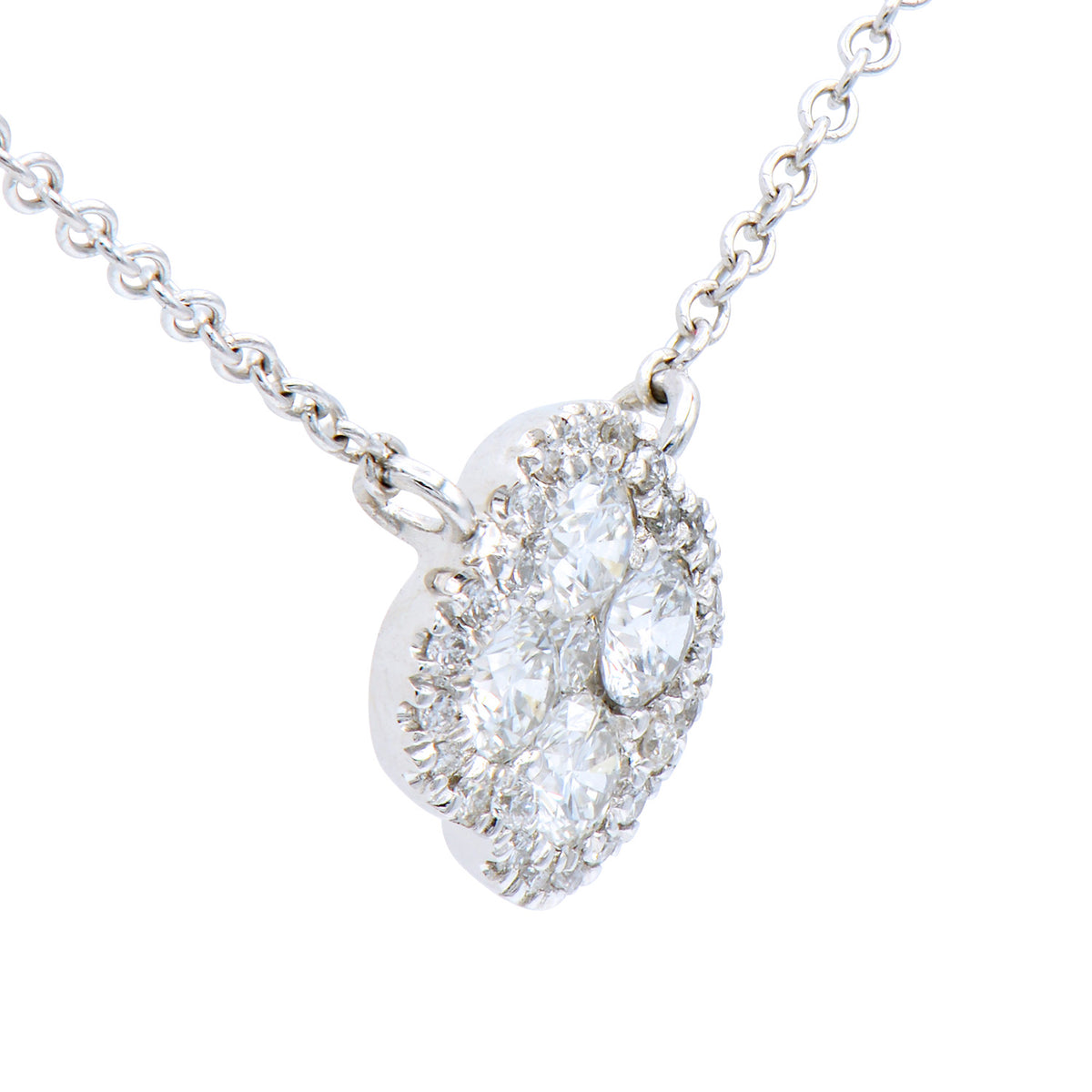 14K White Gold Clover Cluster Diamond Pendant, 0.21ct