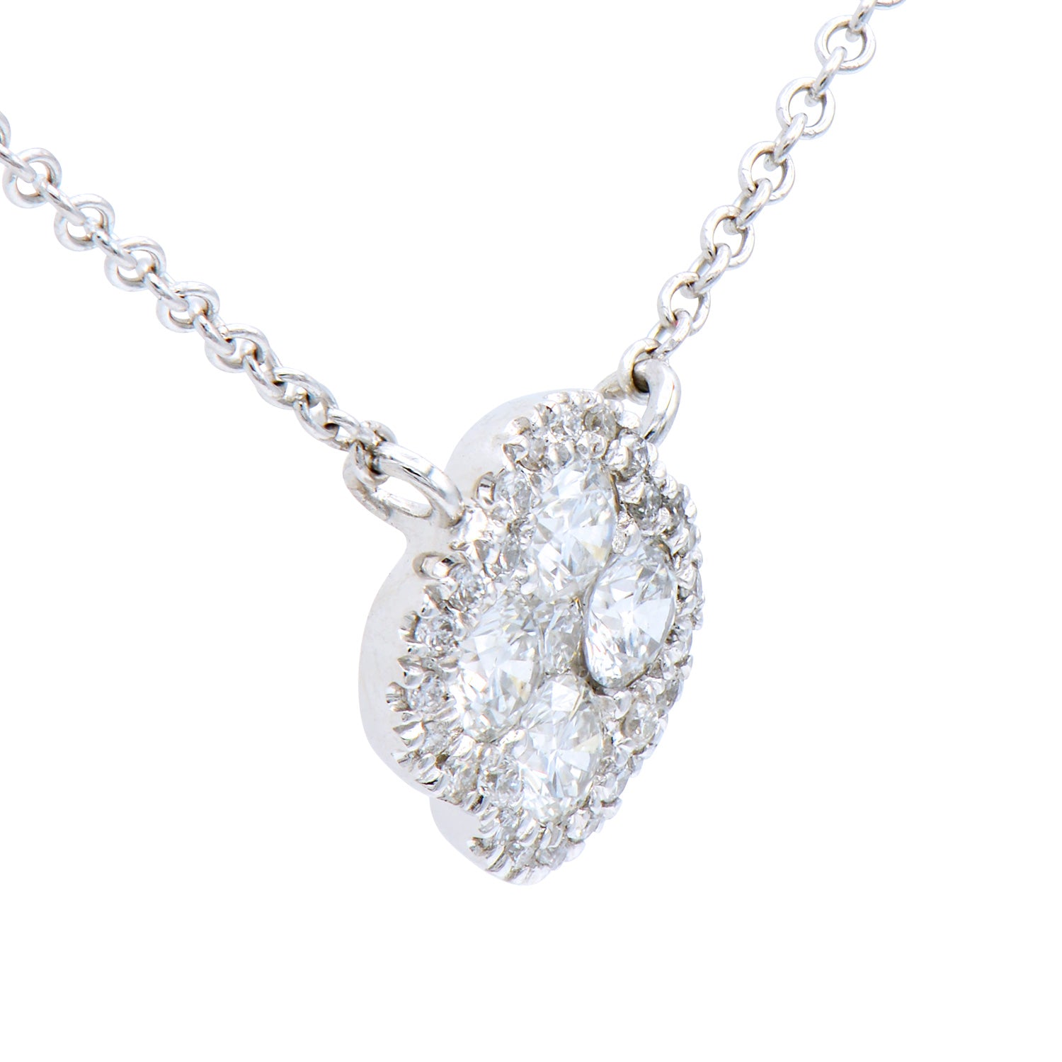 14K White Gold Clover Cluster Diamond Pendant, 0.21ct
