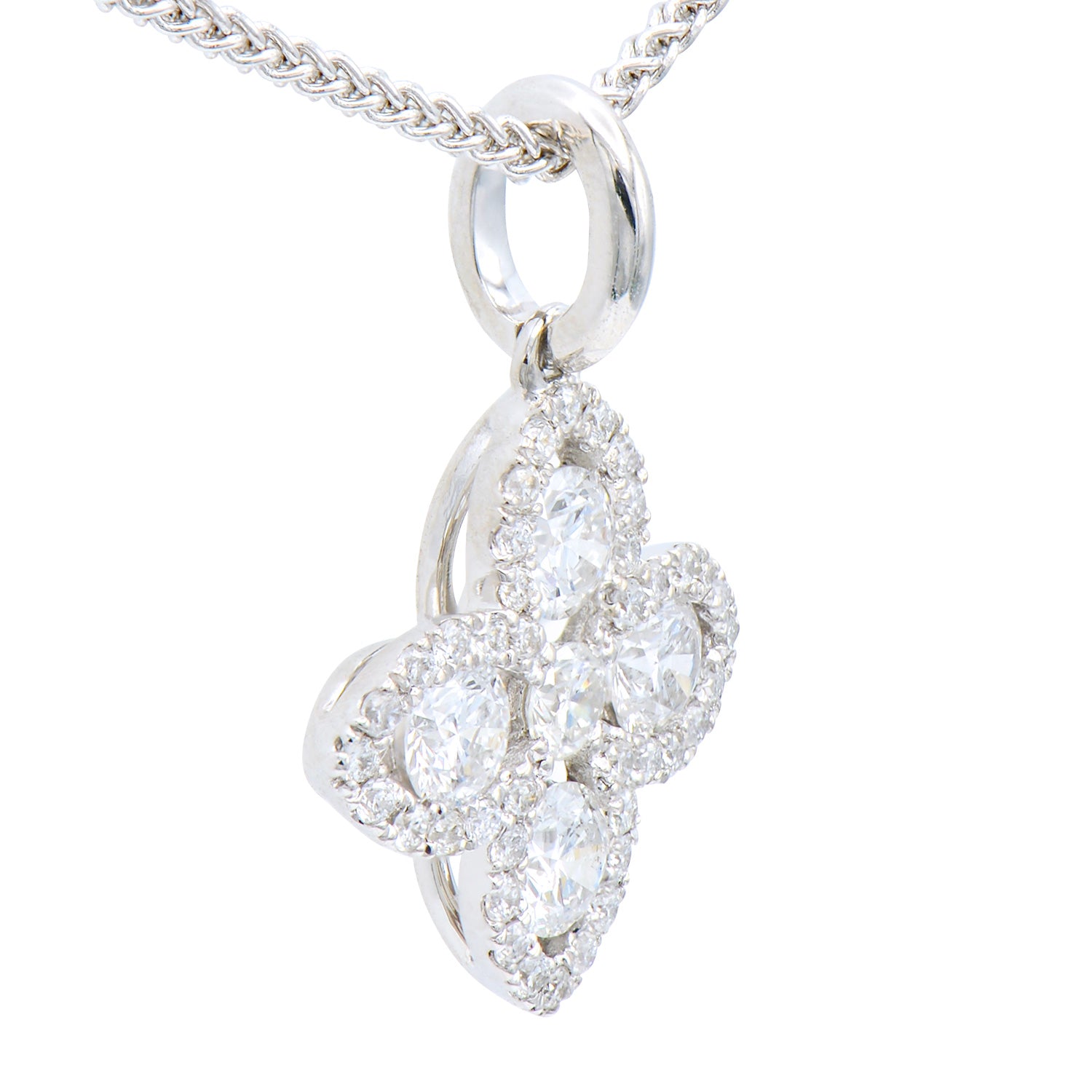 14K White Gold Four Leaf Clover Diamond Pendant, 0.48ct