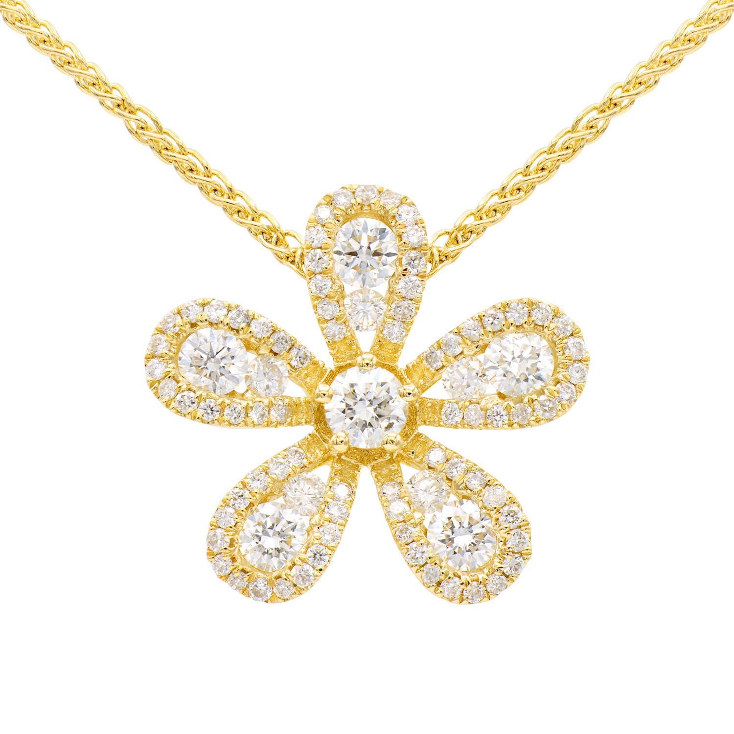 Yellow Gold Five Petal Flower Diamond Pendant