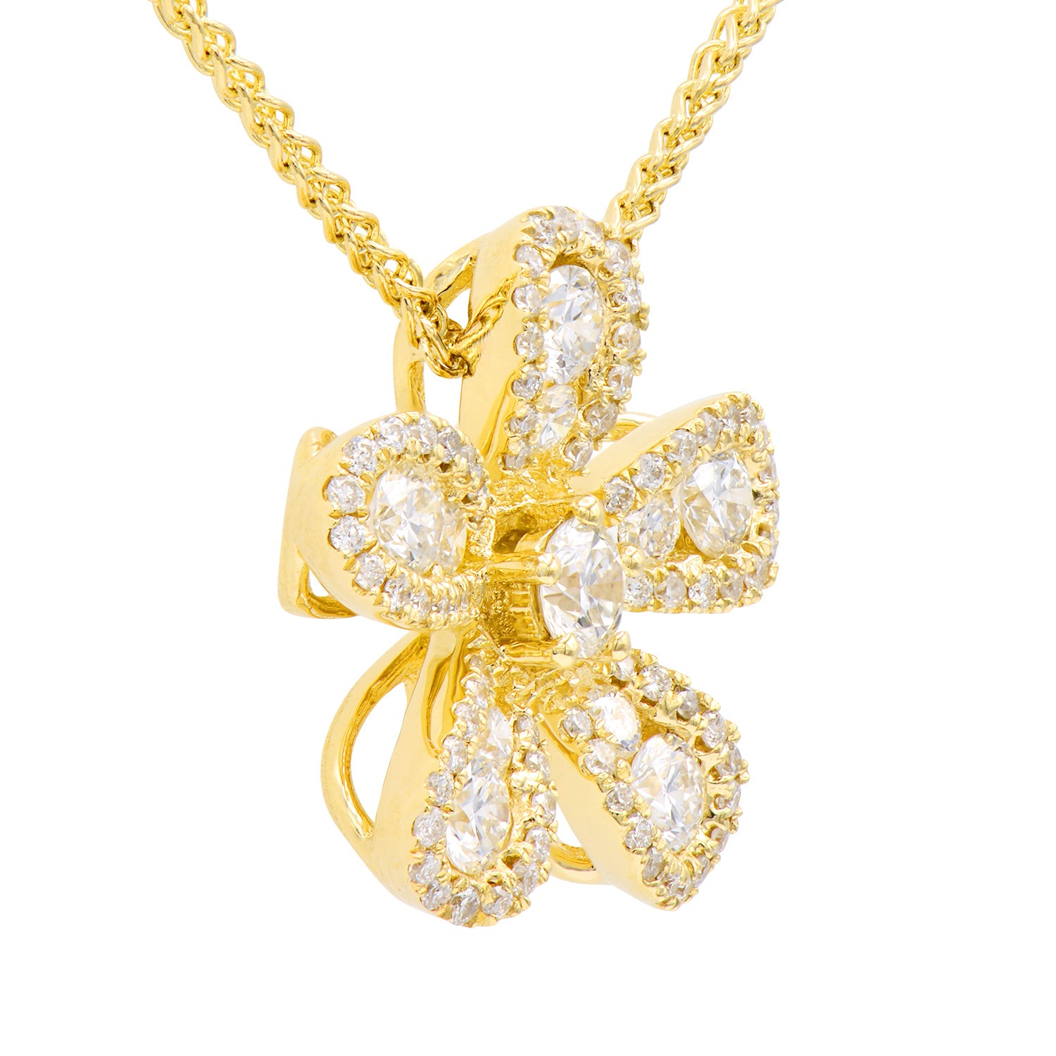 Yellow Gold Five Petal Flower Diamond Pendant