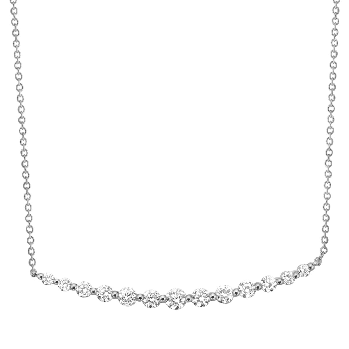 White Gold Round Diamond Curved Single Row Bar Pendant