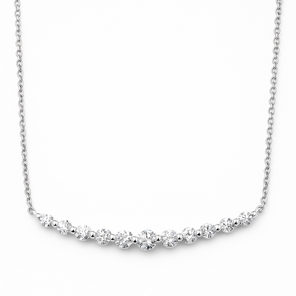 14K White Gold Round Diamond Curved Single Row Bar Pendant, 0.56ct