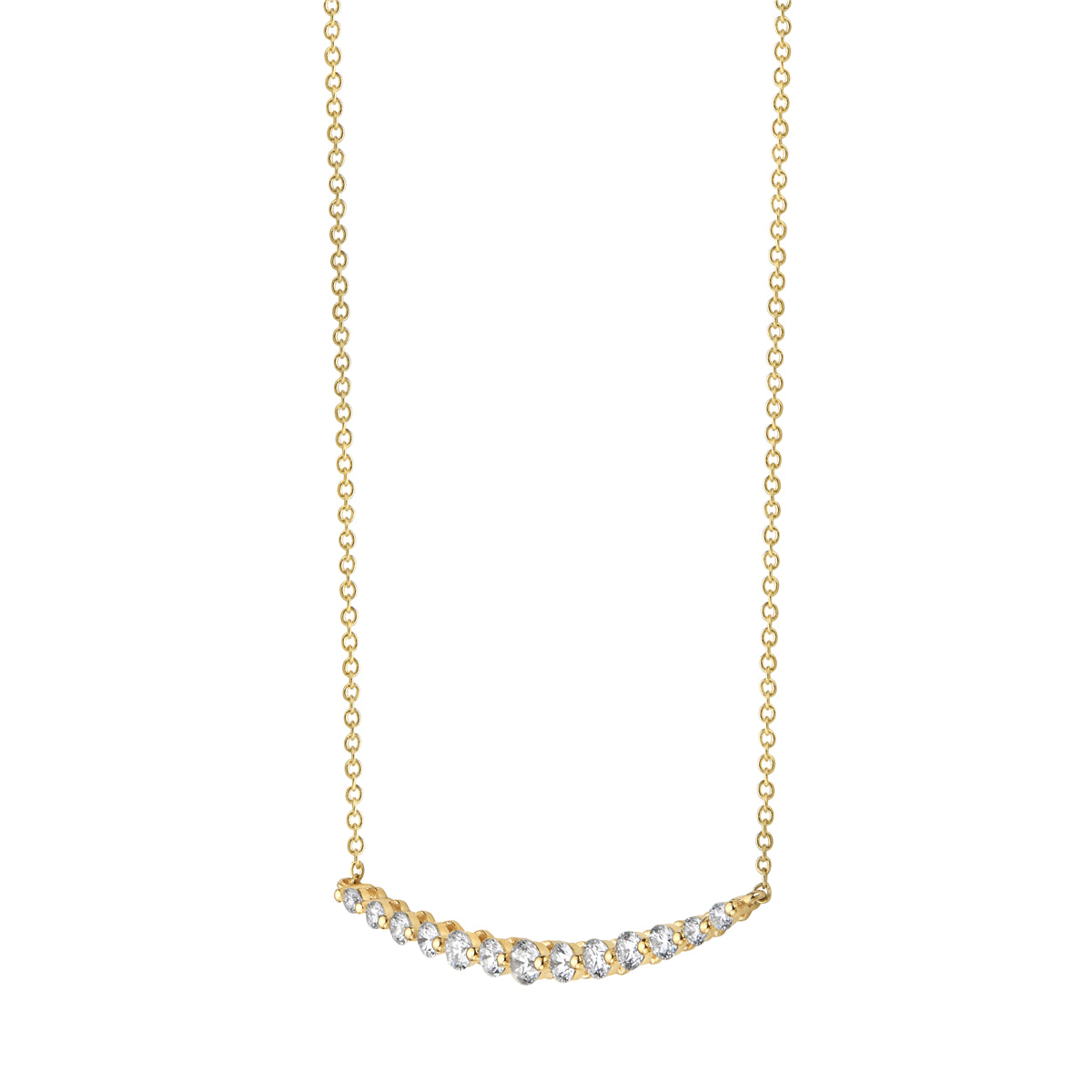 Yellow Gold Round Diamond Curved Single Row Bar Pendant