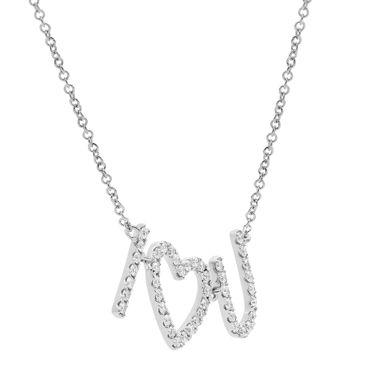 14K White Gold White Gold 'I Love You" Diamond Pendant, 0.34ct