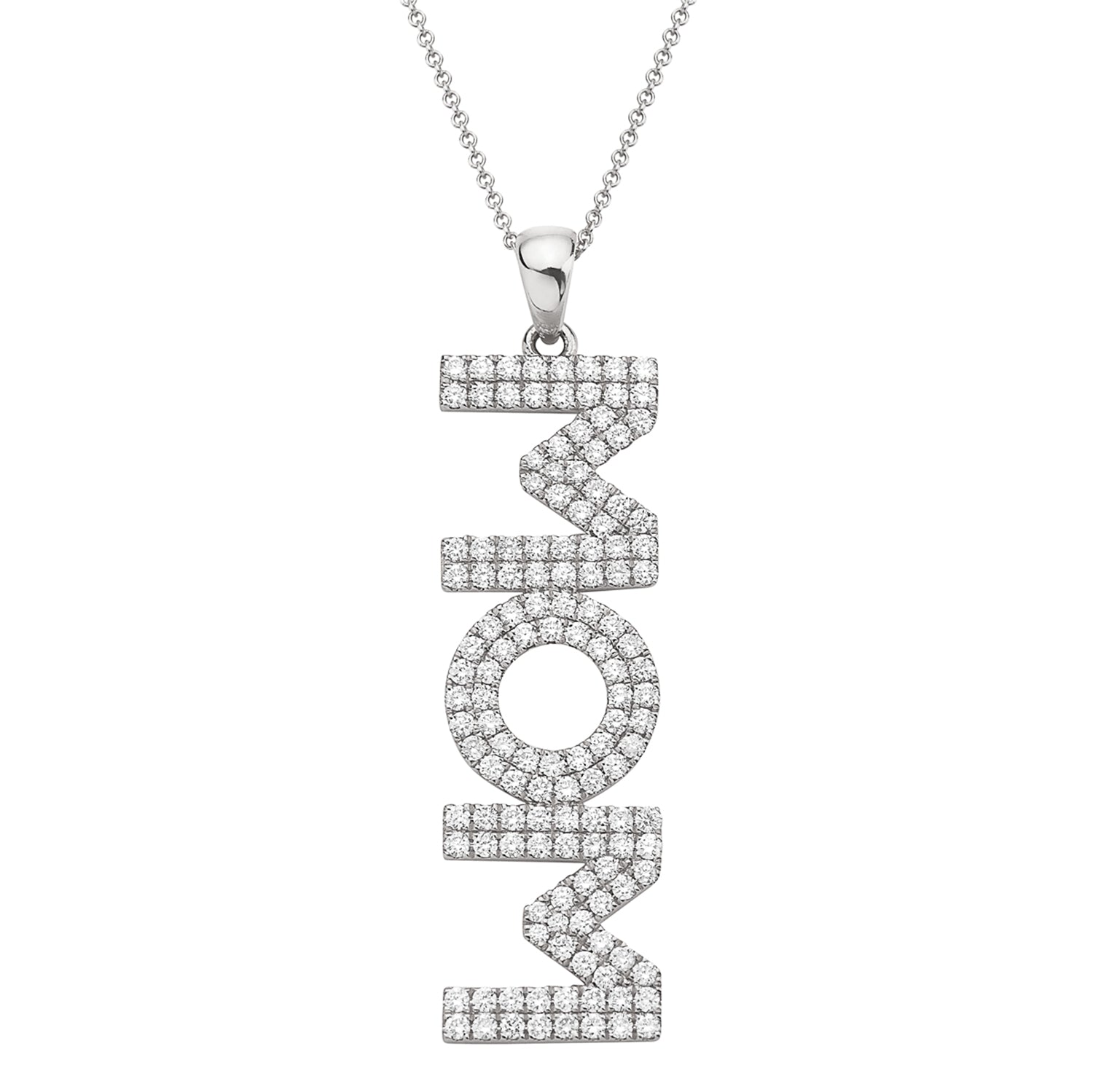 14K White Gold Diamond Mom Pendant