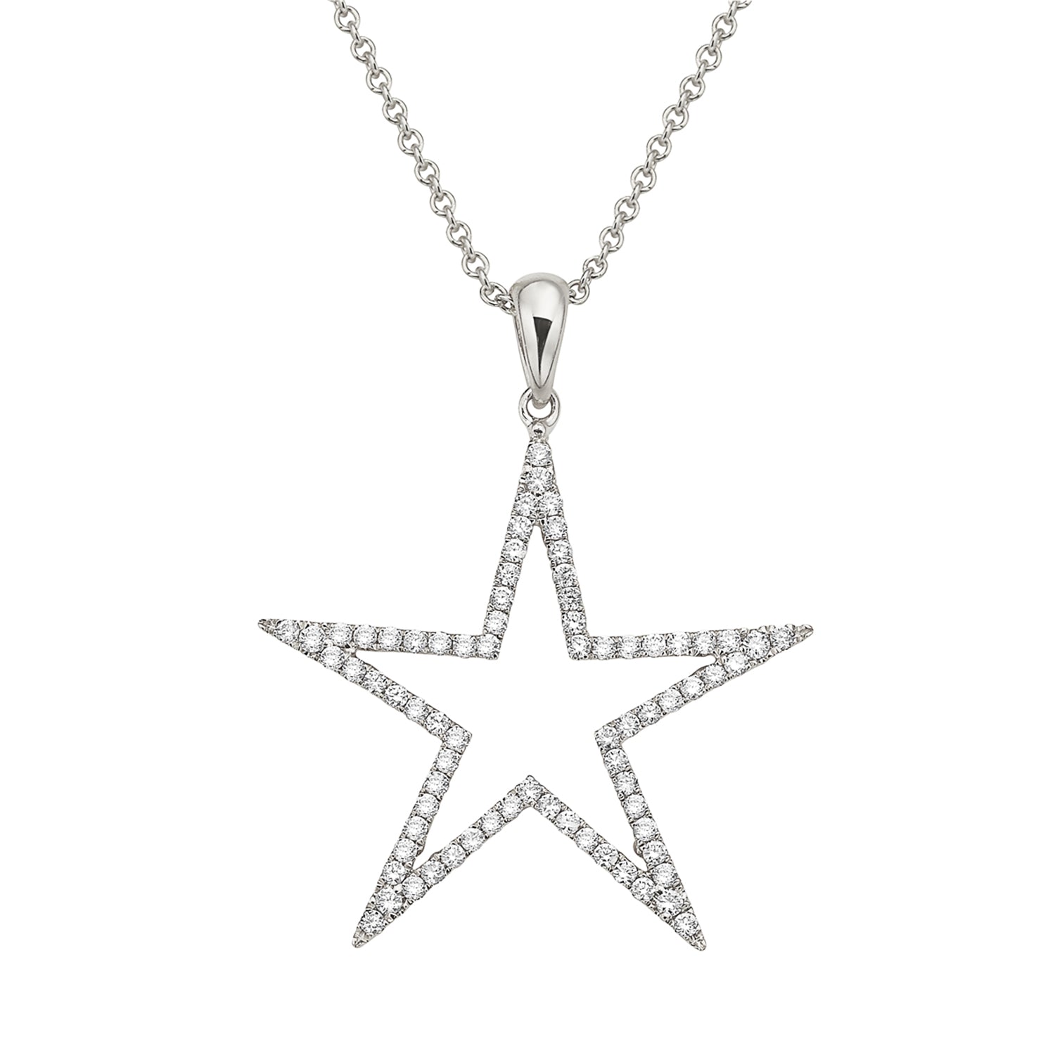 14K White Gold Diamond Open Star Pendant