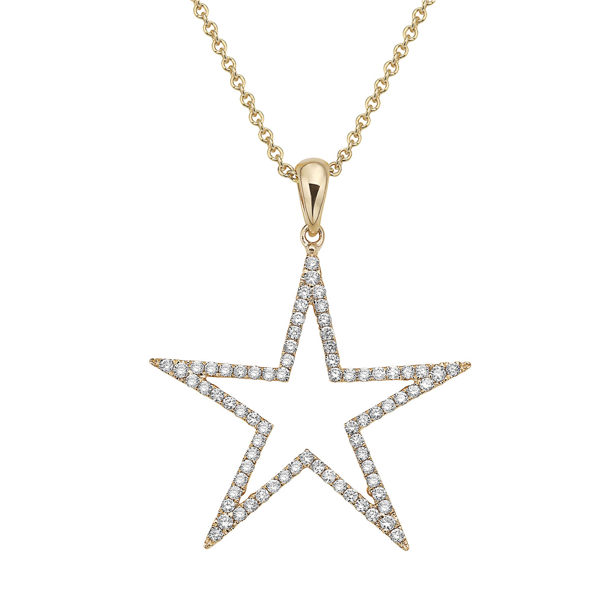 14K Yellow Gold Diamond Open Star Pendant