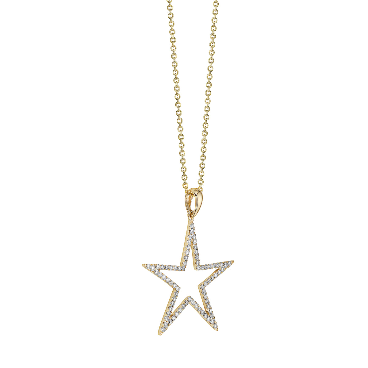 14K Yellow Gold Diamond Open Star Pendant