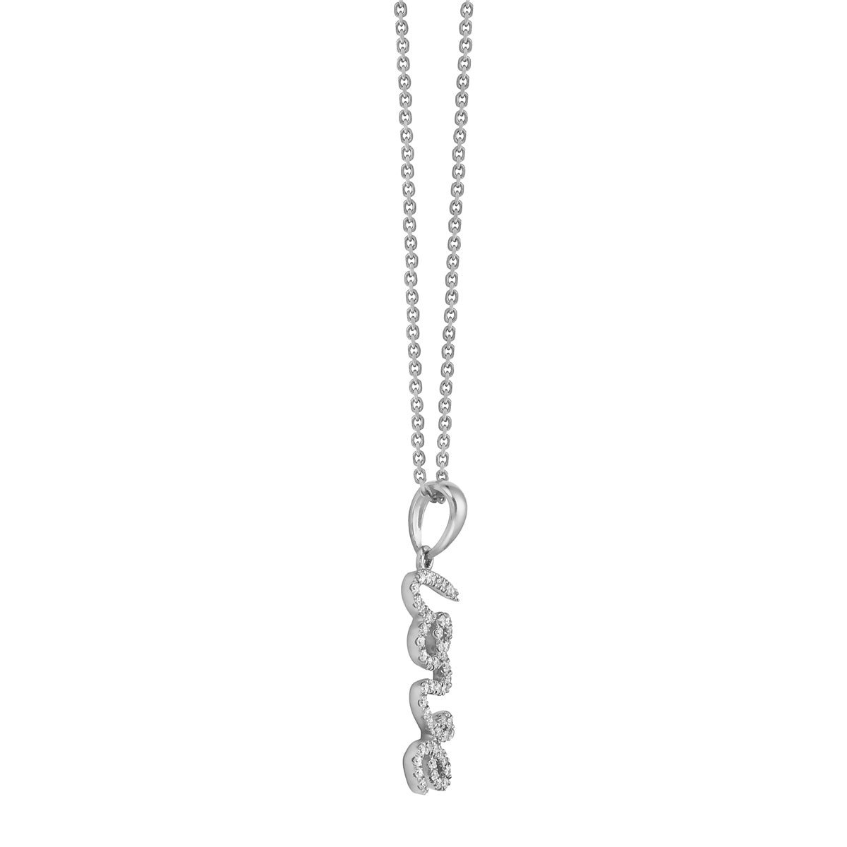 14K White Gold Scripted Diamond Love Pendant