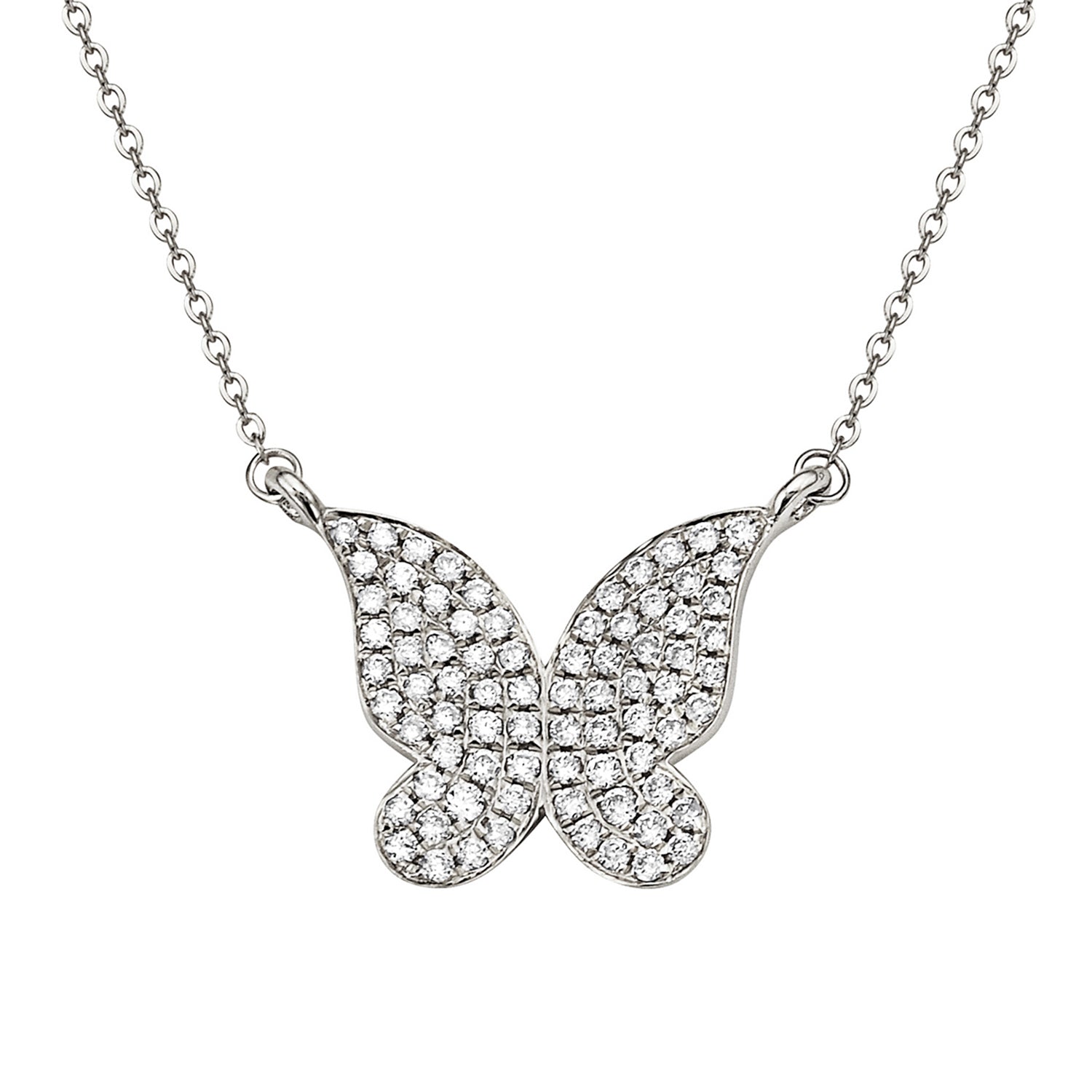 14K White Gold Diamond Butterfly Pendant