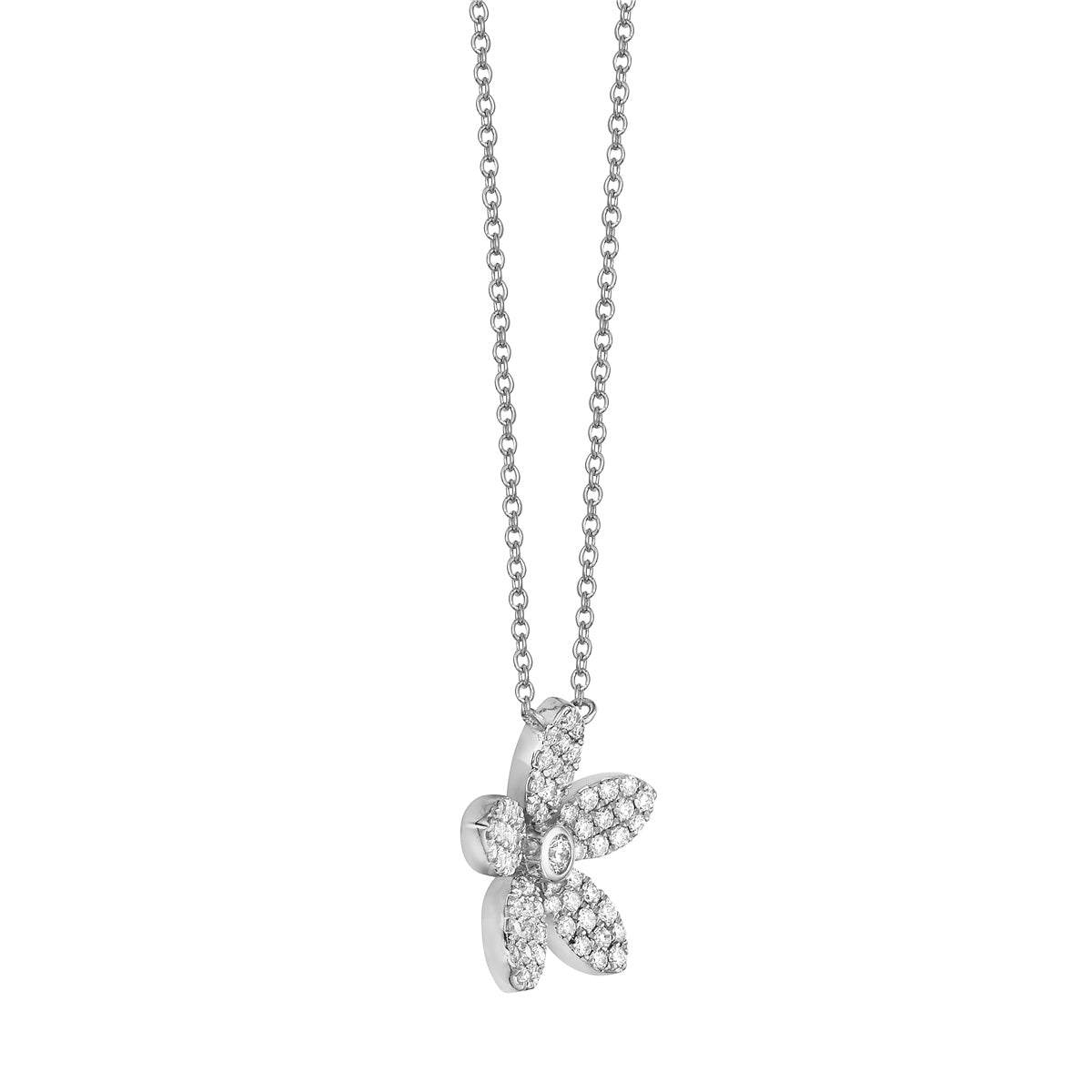 14K White Gold Five Petal Diamond Flower Pendant