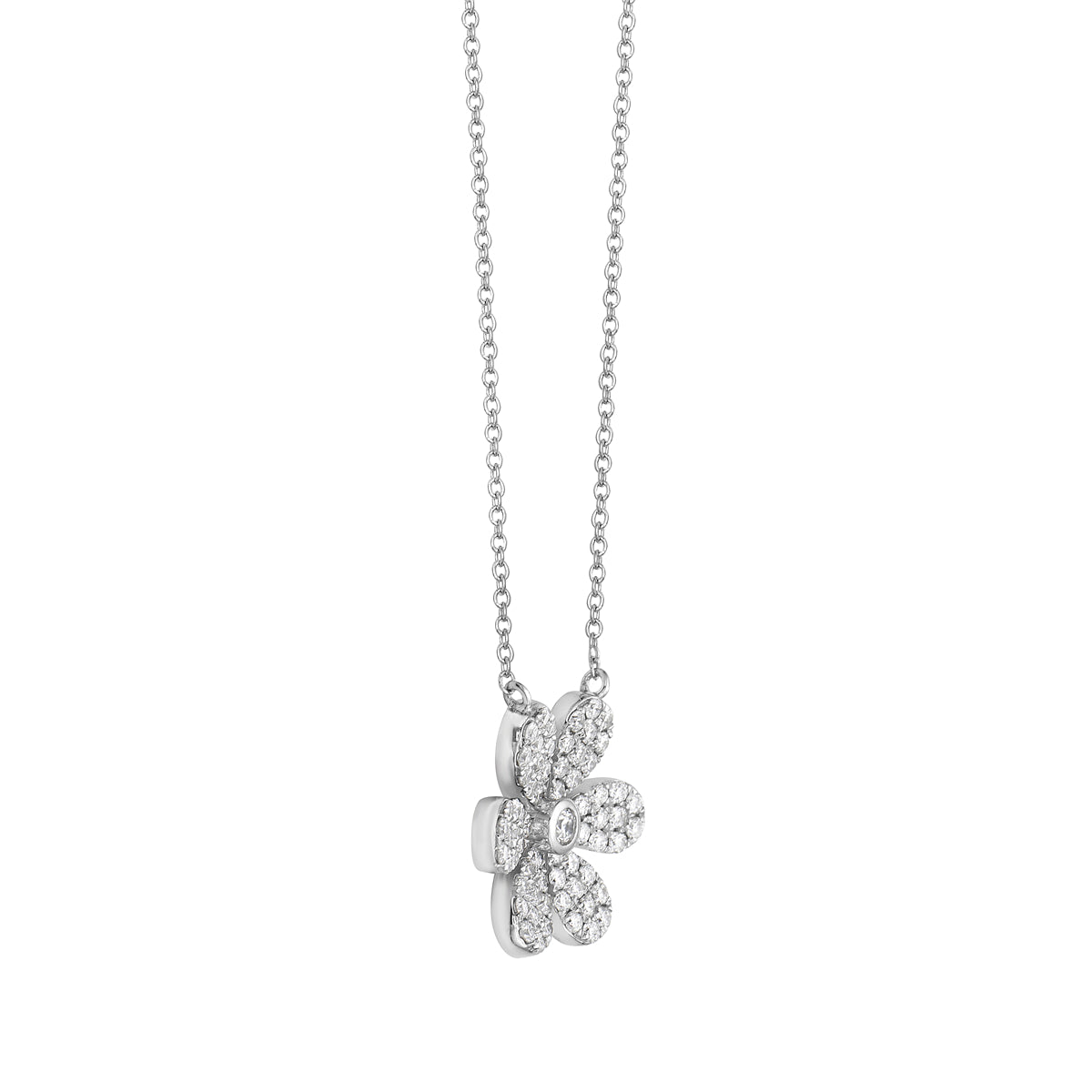 14K White Gold Six Petal Diamond Flower Pendant