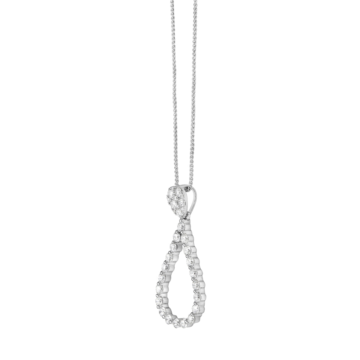 14K White Gold Diamond Drop Pendant