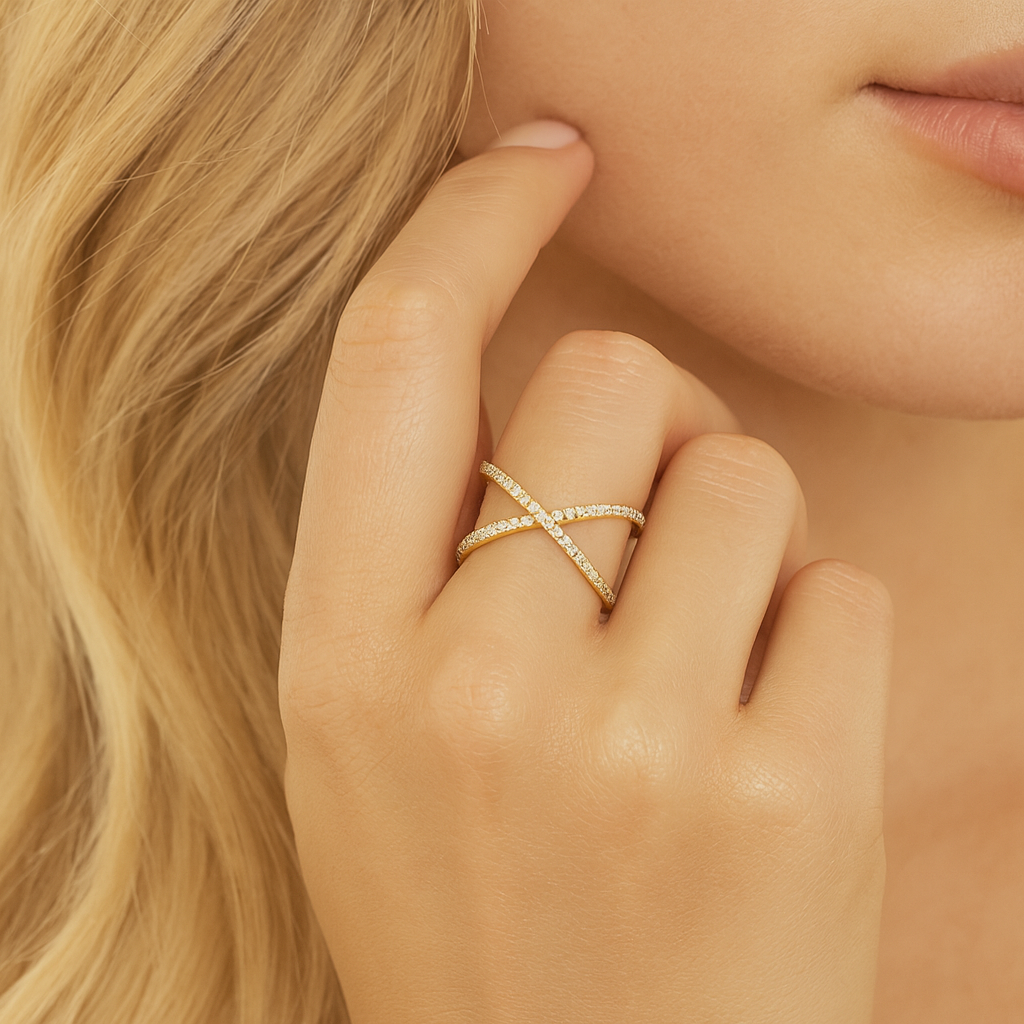 14K Yellow Gold X Ring, 0.21ct