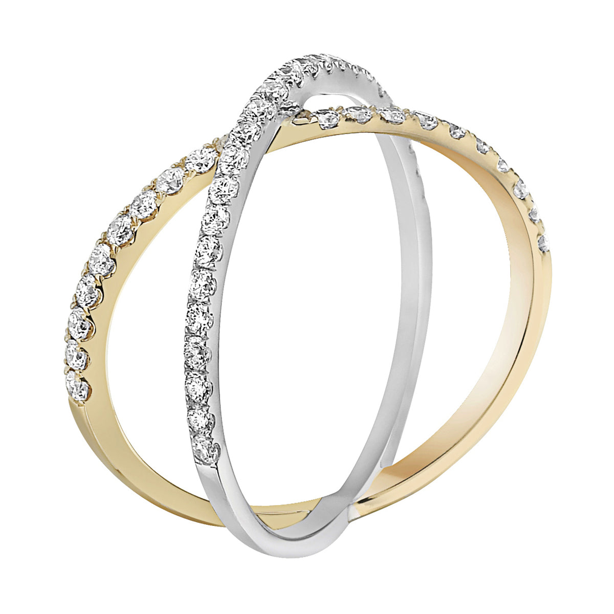 14K White and Yellow Gold X Ring - Large, 0.46ct