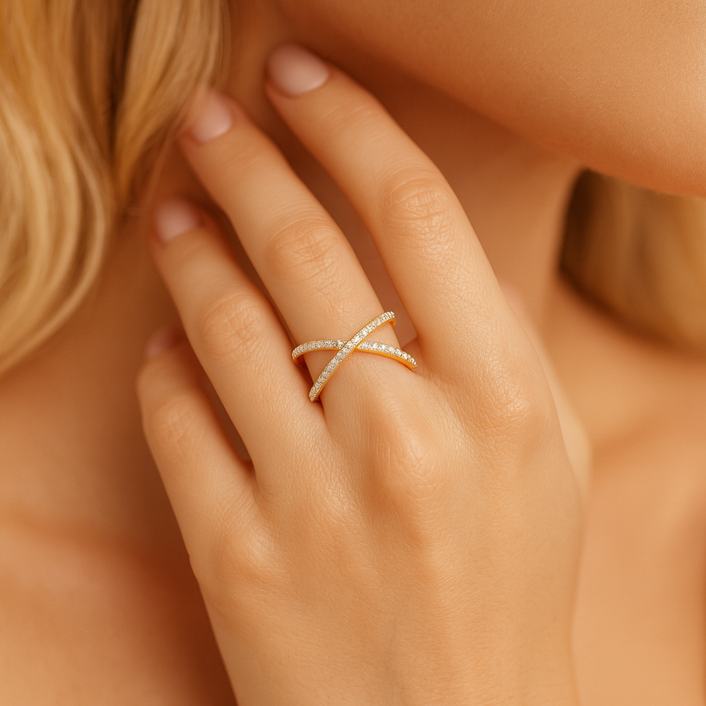 14K Yellow Gold X Ring - Large, 0.47ct