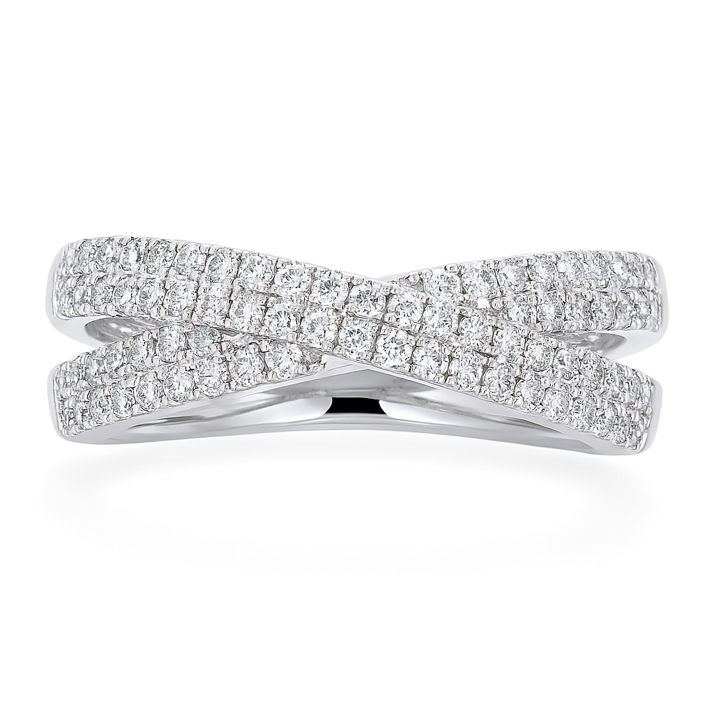 14K White Gold Double Row X Ring, 0.51ct