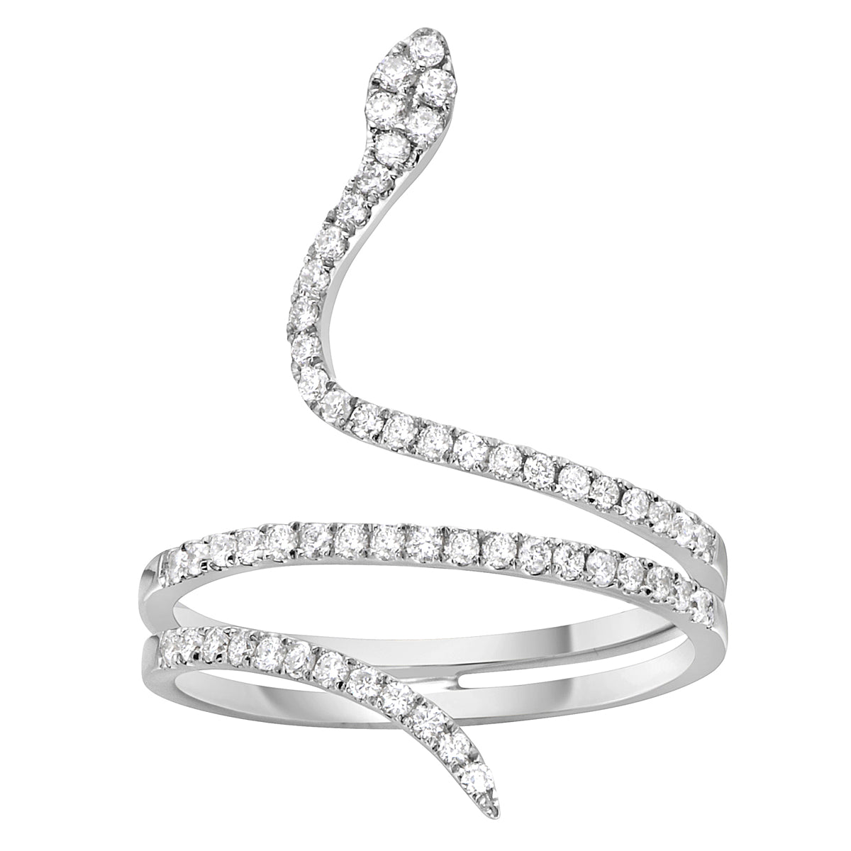 14K White Gold Snake Ring - Large, 0.78ct
