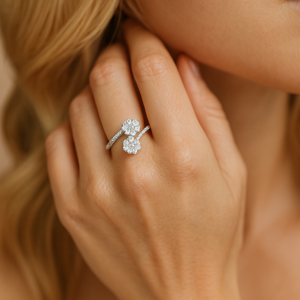 14K White Gold Open Round Cluster Ring, 0.5ct