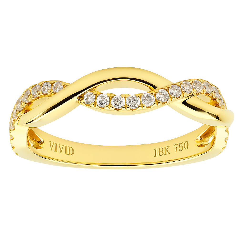 14K Yellow Gold Diamond Wave Ring, 0.24ct