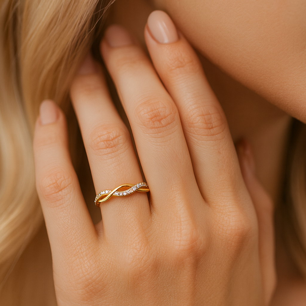 14K Yellow Gold Diamond Wave Ring, 0.24ct