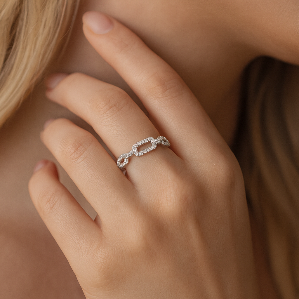 14K White Gold Link Twist Ring, 0.31ct