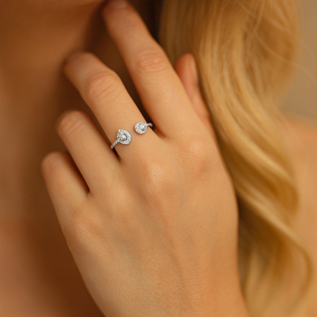 14K White Gold Diamond Huggie Ring, 0.43ct