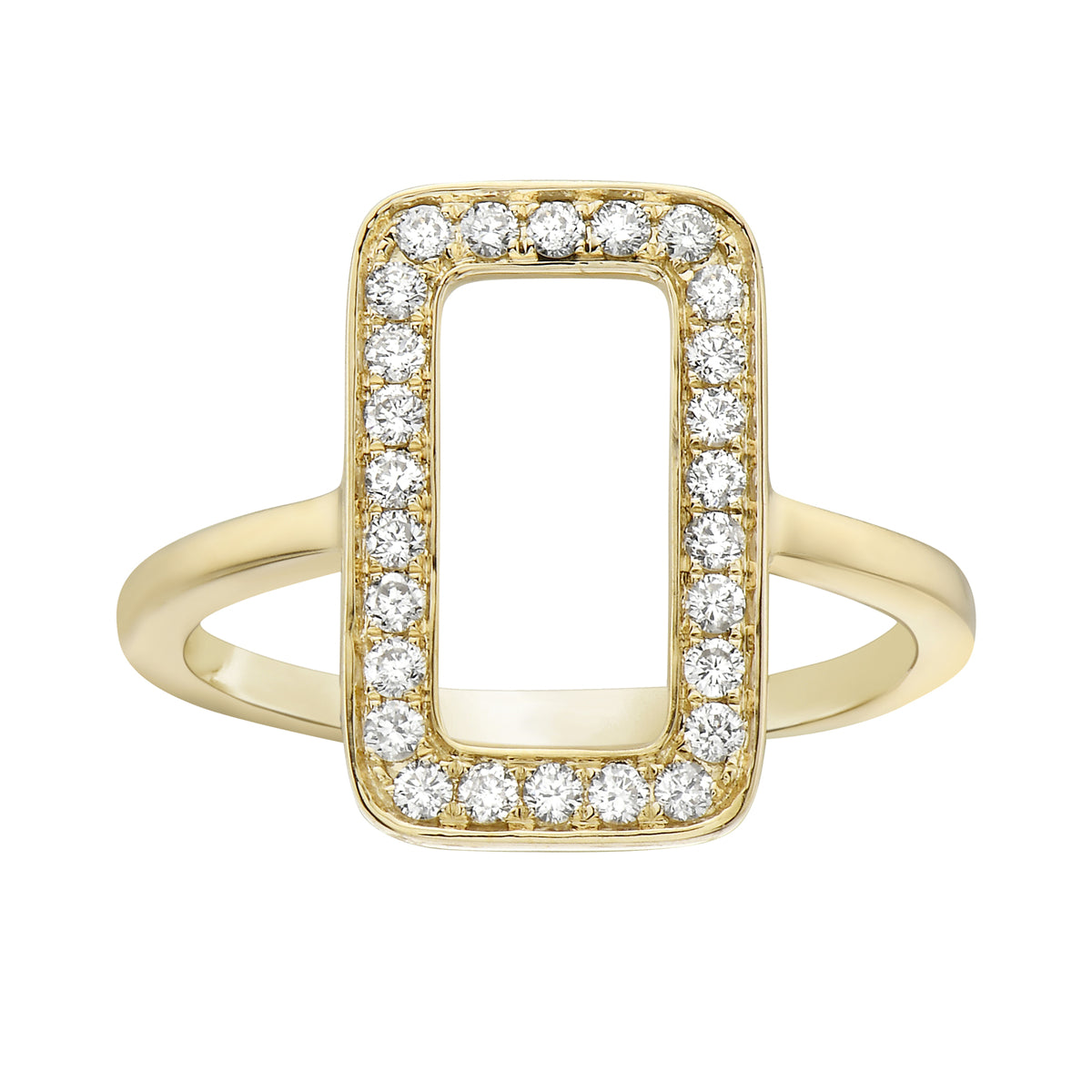 14K Yellow Gold Diamond Rectangle Ring