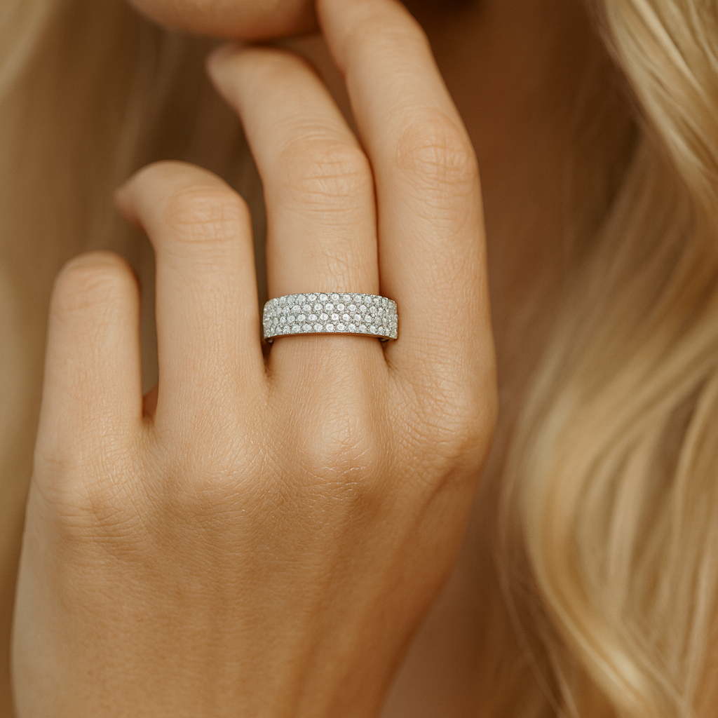 14K White Gold Multi Row Diamond Ring, 0.92ct