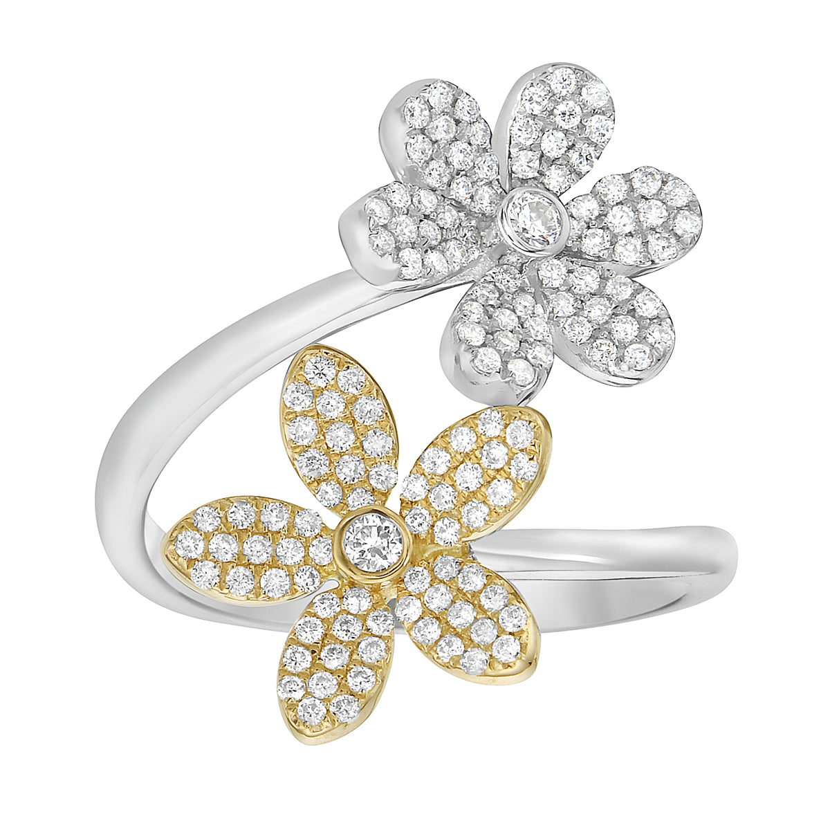 14K White Gold Diamond Flower Huggie Ring