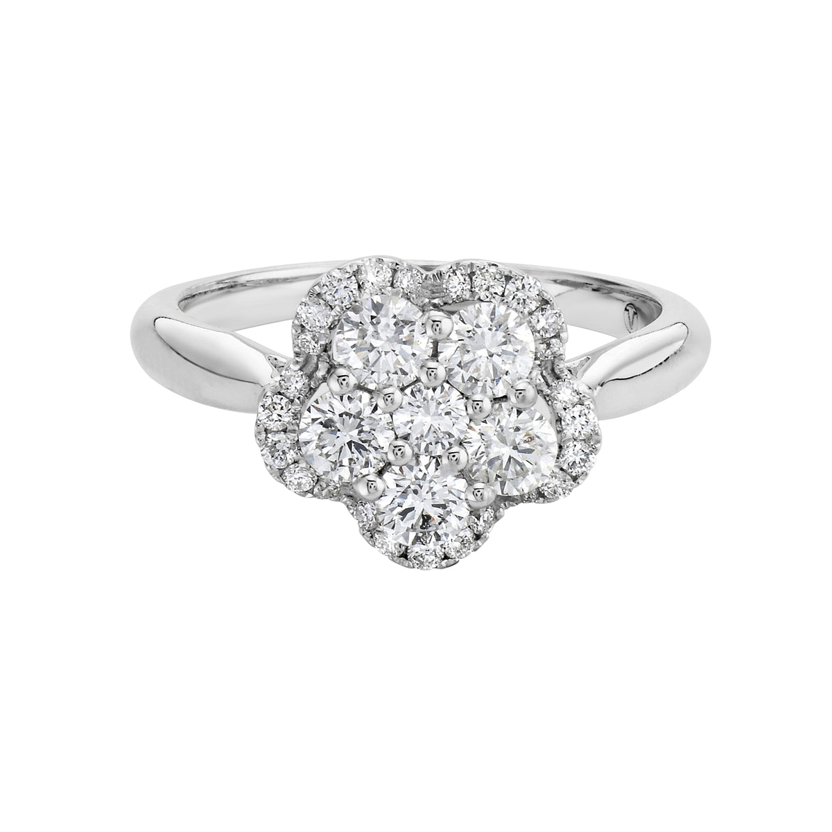 14K White Gold Diamond Flower Halo Ring