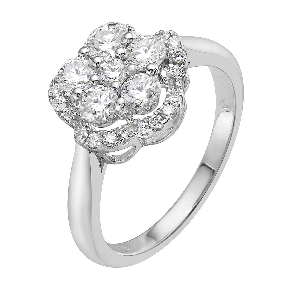 14K White Gold Diamond Flower Halo Ring